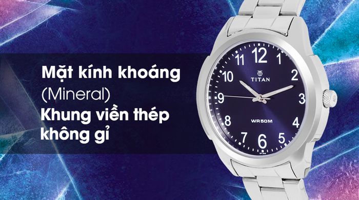 Đồng hồ nam Titan 1585SM05 được trang bị mặt kính chắc chắn, khung viền cứng cáp
