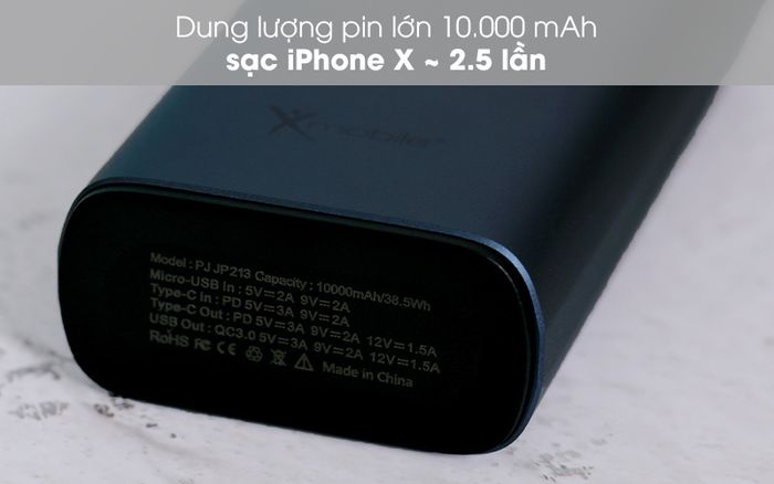 Pin sạc dự phòng Polymer 10.000mAh Type C PD QC3.0 Xmobile PowerSlim PJ JP213 - Sạc nhiều lần