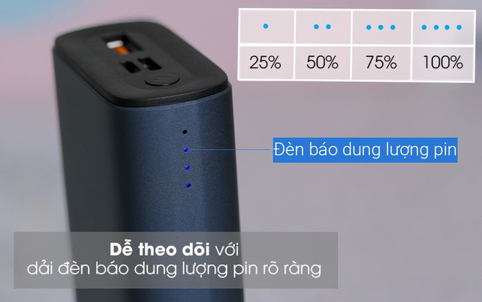 Pin sạc dự phòng Polymer 10.000mAh Type C PD QC3.0 Xmobile PowerSlim PJ JP213 - Đèn báo dung lượng pin 4 mốc, mỗi đèn LED tương ứng với 25% pin