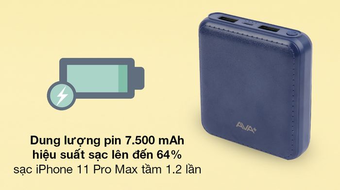 AVA+ DS005-PP - Hiệu suất sạc mạnh mẽ 64%, dung lượng pin 7.500 mAh