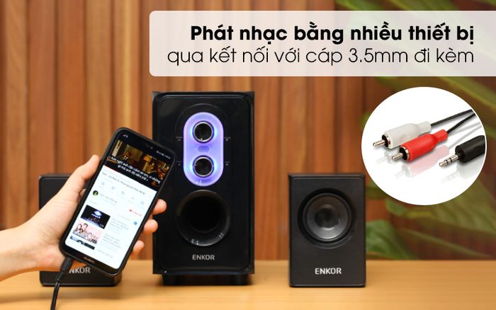 Kết nối được với hầu hết các thiết bị phát nhạc - Loa vi tính 2.1 Enkor E50 Đen