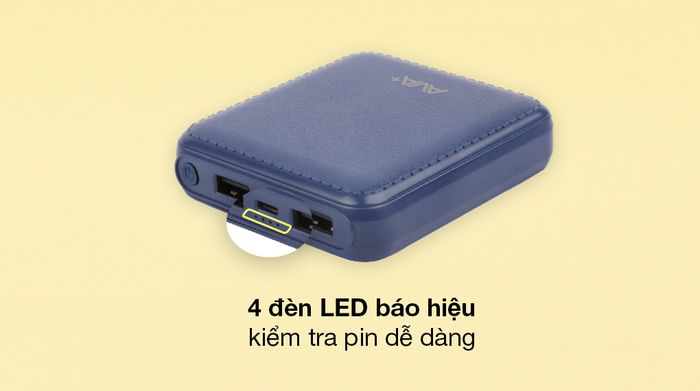 AVA+ DS005-PP - Kiểm tra lượng pin còn lại của sạc dự phòng dễ dàng mọi lúc qua 4 đèn LED
