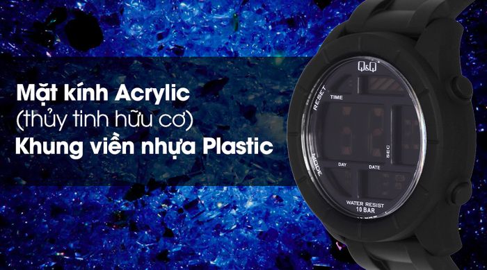 Đồng hồ nam Q&Q M123J001Y có mặt kính có độ trong suốt cao, khung viền nhẹ nhàng