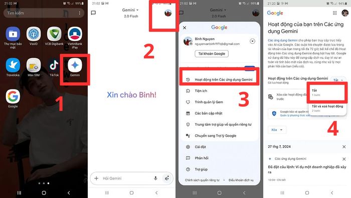 Hướng dẫn tắt chế độ Hoạt động của Gemini trong các ứng dụng trên Android