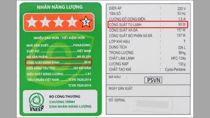 Tủ lạnh có công suất bao nhiêu W?