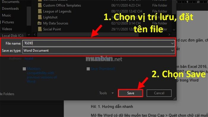 Bước 6: Chọn thư mục để lưu, nhấn Lưu để phục hồi file Word chưa được lưu.