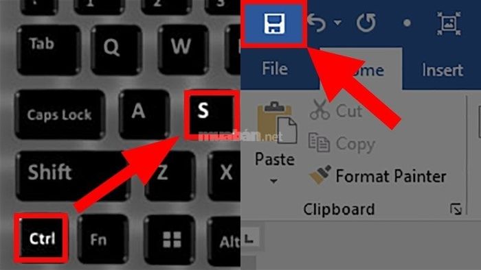Nhấn tổ hợp phím Ctrl + S hoặc biểu tượng Save ở góc trên bên trái
