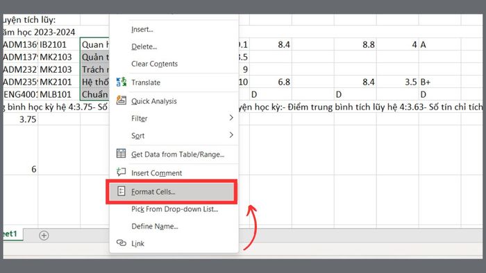 Sử dụng tính năng Format Cells