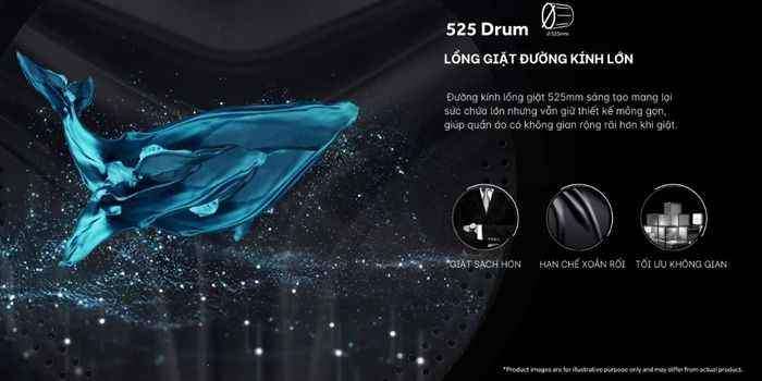 Lồng giặt rộng với đường kính 525 mm của máy giặt Aqua AW10-BP4959U1K(B)