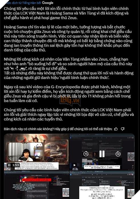 Một số KOLs và streamer đình đám trong cộng đồng LMHT Việt Nam bỗng dưng đối diện với làn sóng chỉ trích mạnh mẽ và bị yêu cầu xin lỗi Zeus.