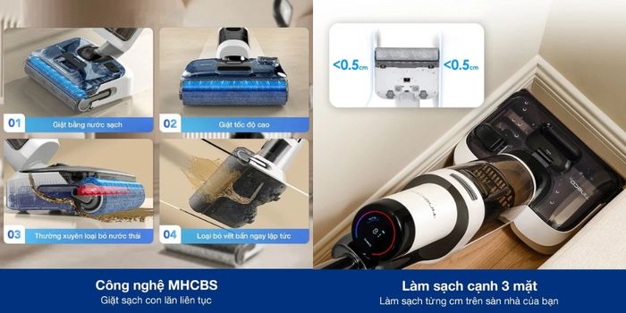Tineco Floor One S6 Stretch Pro có con lăn tràn viền làm sạch mọi góc cạnh
