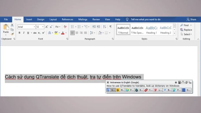 Bước 2: Dùng phần mềm QTranslate để dịch trực tiếp trên màn hình máy tính.