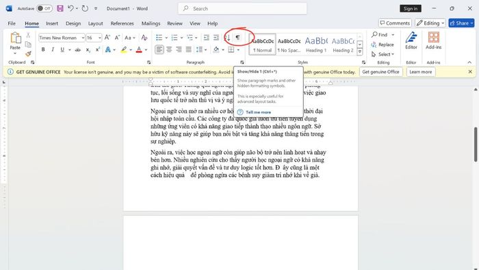 Cách khắc phục lỗi Word bị nhảy khoảng trắng và trang trắng – Bước 1