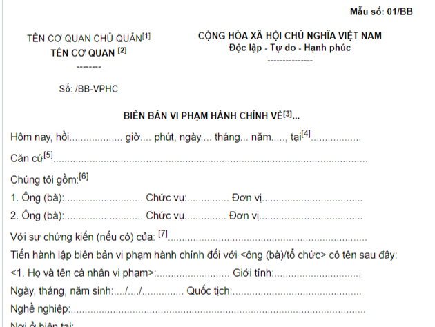 Mẫu biên bản vi phạm hành chính về thuế và hóa đơn hiện nay là mẫu nào?