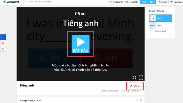 Hướng dẫn sử dụng Wordwall bước 5