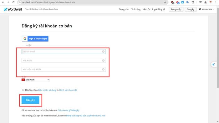 Quy trình đăng ký tài khoản Wordwall bước 3