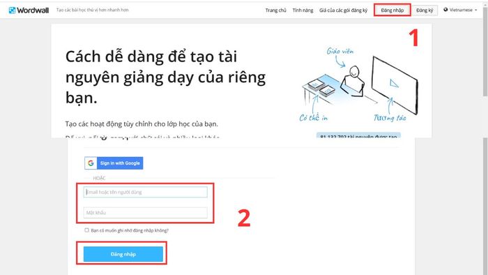 Hướng dẫn sử dụng Wordwall bước 1