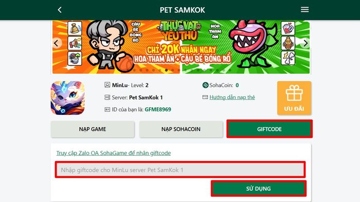 Hướng dẫn nhập mã code Pet Samkok Báo Thủ 3Q – Bước 1