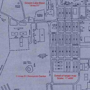 A basic black line diagram depicting part of the Area 51 complex.