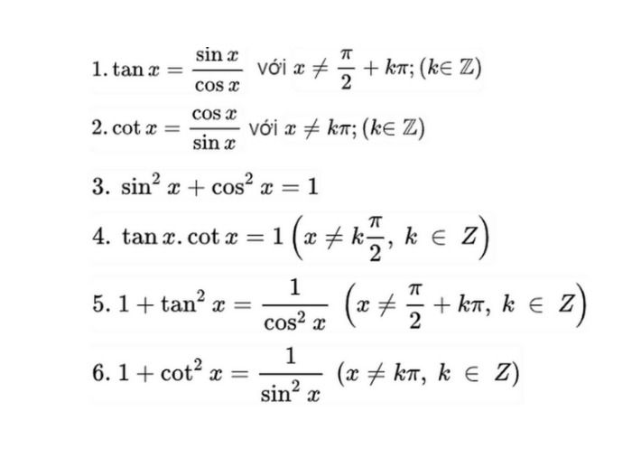 Các công thức lượng giác căn bản