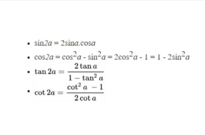 Các công thức lượng giác chủ yếu