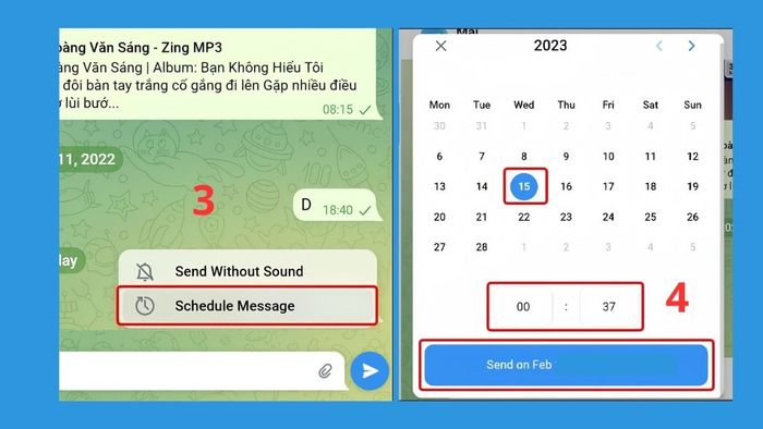 Các bước hẹn giờ gửi tin nhắn Telegram trên máy tính, Bước 3 và 4