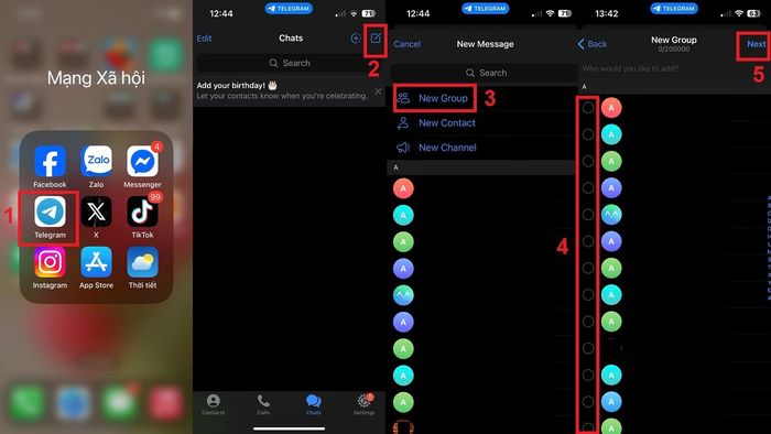 Chi tiết cách livestream Telegram trong nhóm bằng điện thoại - bước 1 và 2