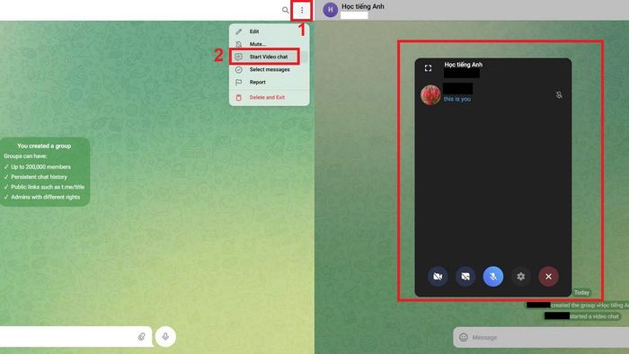 Hướng dẫn livestream Telegram trong nhóm bằng máy tính - bước 3