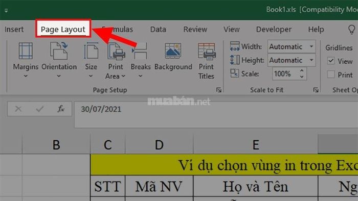 Bước 1: Mở <em>Page Layout</em>