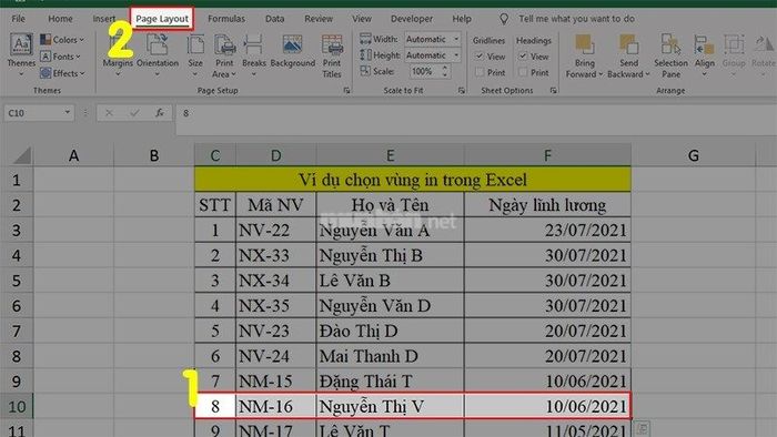 Chọn ô cần thêm vào vùng in