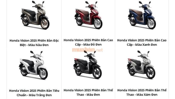 Bảng màu xe Vision mới nhất