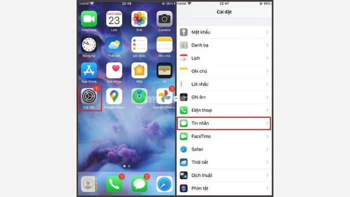 Bật tính năng tin nhắn trên thiết bị