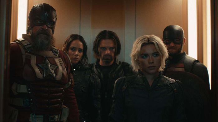Wyatt Russell, David Harbour, Sebastian Stan, Hannah John-Kamen, Florence Pugh, và John Davis Walker trong Thunderbolts*