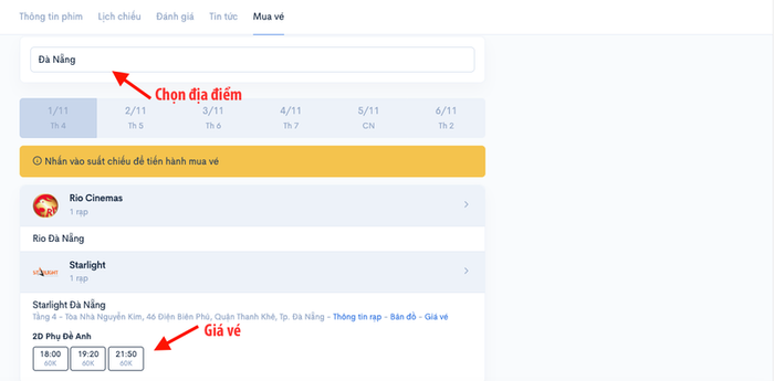 Mua vé và theo dõi giá vé phim tại website Mytour