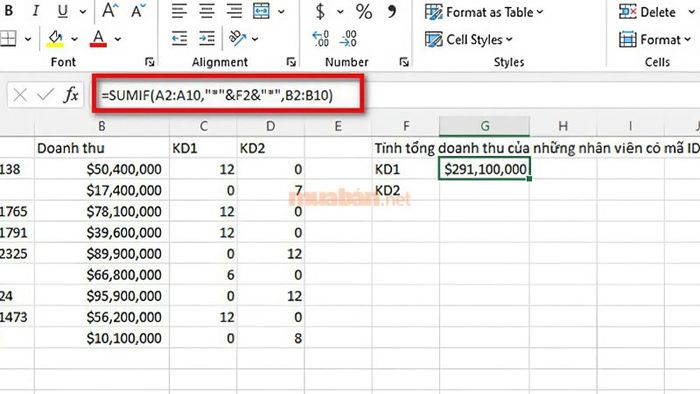 Sử dụng hàm SUMIF để tính tổng các ô không liền nhau trong Excel