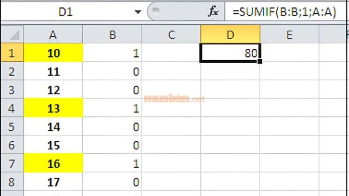 Cách tính tổng các ô xen kẽ cách nhau 2 ô trong Excel