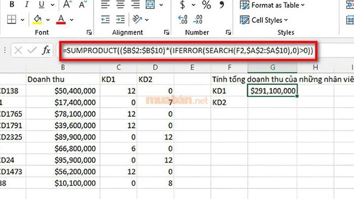 Tính tổng các ô không liền nhau trong Excel bằng hàm SUMPRODUCT