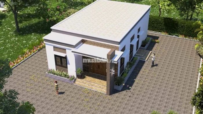 Mẫu nhà mái bằng 1 tầng 80m² hiện đại sở hữu thiết kế đơn giản nhưng tinh tế, phù hợp cho những gia đình muốn một không gian sống thoải mái và tiện nghi trong môi trường đô thị.