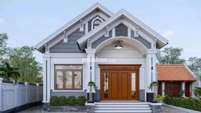 Mẫu nhà 1 tầng 80m² mái Thái đẹp có thiết kế thanh lịch, mái dốc giúp thoát nước nhanh chóng, tạo không gian sống mát mẻ và dễ chịu cho gia đình.