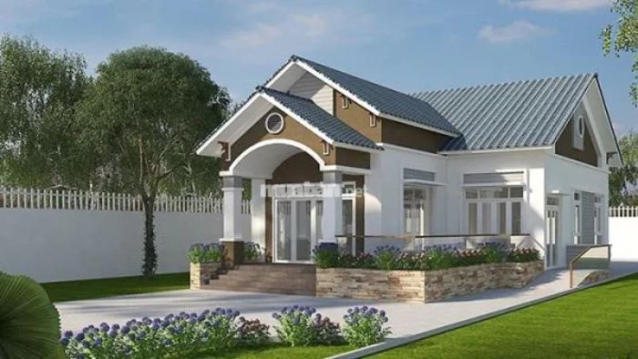Mẫu nhà mái Thái kiểu chữ L 1 tầng 80m² mang đến không gian sống thoáng đãng, tiện nghi với thiết kế thông minh, phù hợp cho gia đình có nhu cầu sử dụng hiệu quả từng không gian.