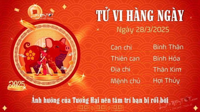 Tử vi hàng ngày 28/3/2025 của 12 con giáp - Hợi