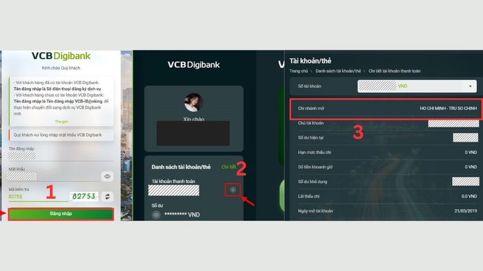Kiểm tra chi nhánh ngân hàng Vietcombank qua Internet Banking 2