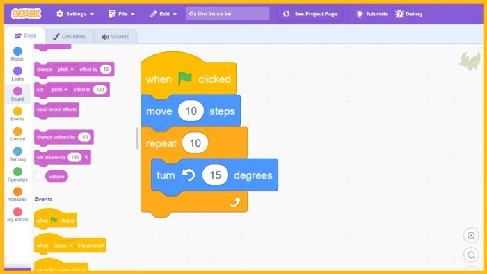 Scratch cung cấp giao diện dễ hiểu và trực quan