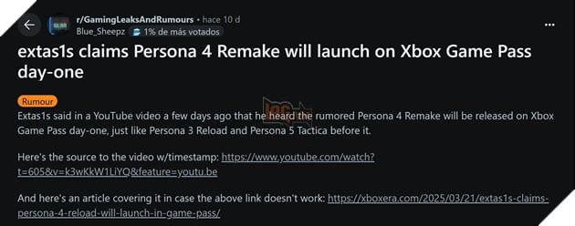 Tin đồn về Persona 4 Remake sắp được công bố và sẽ xuất hiện trên Game Pass 2