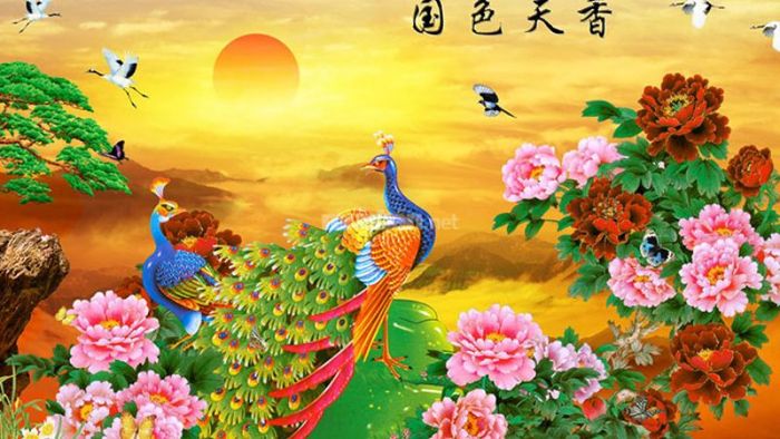 Tranh Đôi Chim Công