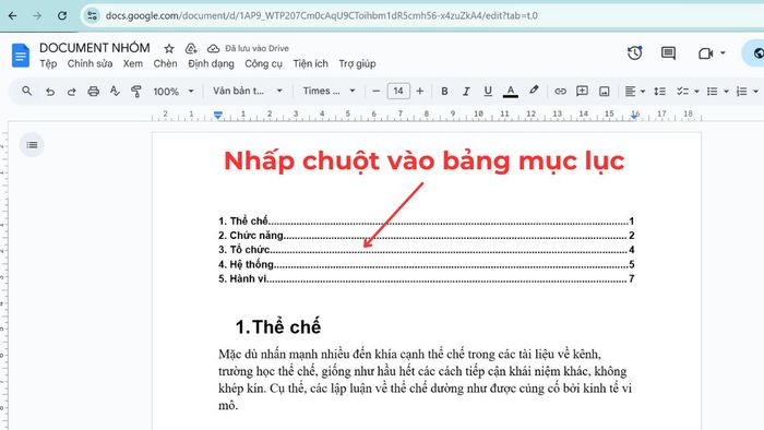 Hướng dẫn xóa bảng mục lục trong Google Docs, bước 1