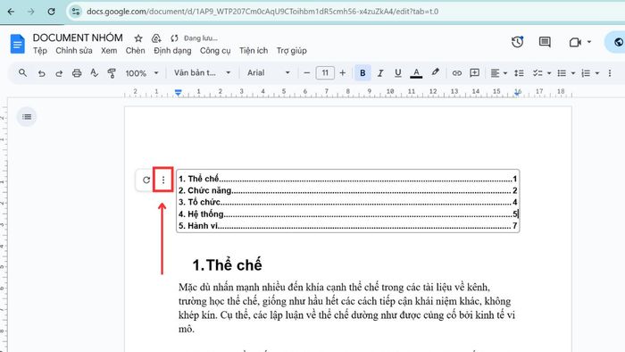 Hướng dẫn xóa bảng mục lục trong Google Docs, bước 2