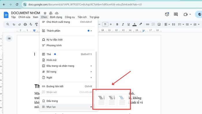 Bước 3 trong việc tạo bảng mục lục tự động trong Google Docs
