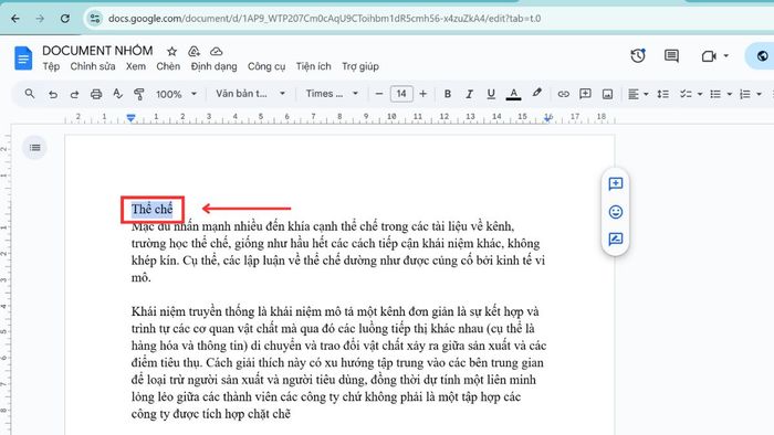 Bước 1 trong cách tạo mục lục trong Google Docs bằng thẻ Heading