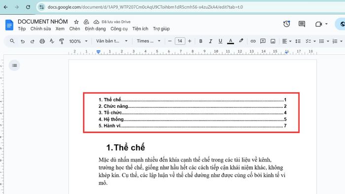 Hướng dẫn cập nhật bảng mục lục trong Google Docs, bước 3